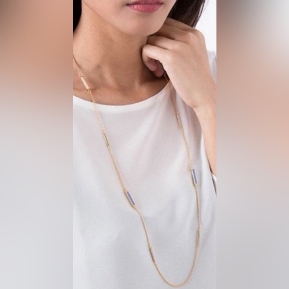 Kate Spade Raising The Bar Long Scatter Necklace Blue and Gold